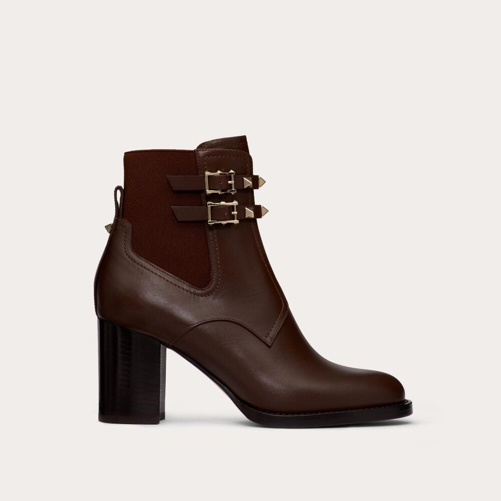 Valentino Rockstud Booties Leather Fondant Brown Size EU 37 US 7 NEW NIB